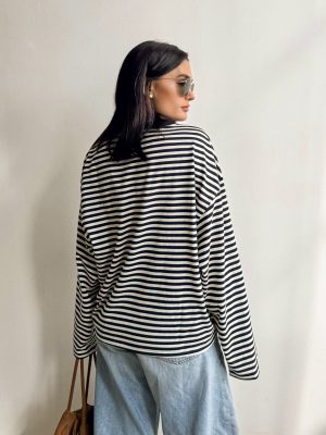 Finley Oversized Stripe Top in Navy