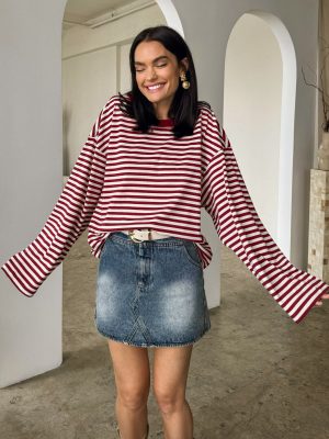 Finley Oversized Stripe Top in Red