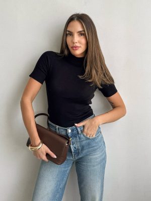 Lydia Ribbed Knit Top in Black