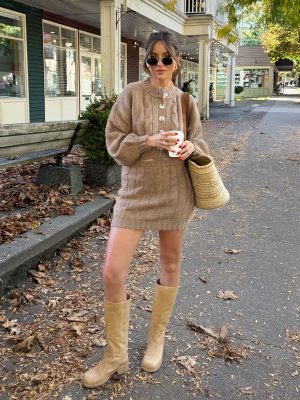 Arlo Cable Knit Mini Skirt in Latte